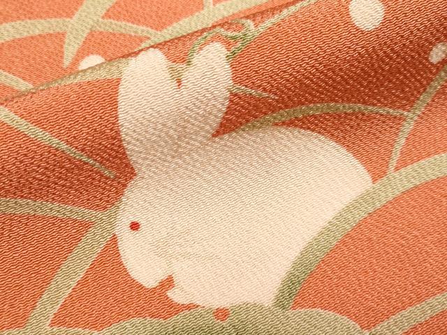 平和屋本店□極上 人形作家・ホリヒロシ 付下げ 雪芝 兎 鬼しぼ縮緬