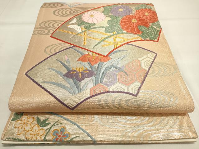 平和屋着物○八寸名古屋帯 綴れ 花唐草文 赤丹色 正絹