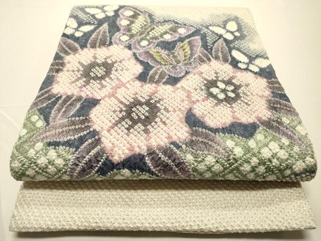 平和屋着物●名門　藤娘きぬたや・総絞り　九寸開き名古屋帯　舞蝶花文　正絹　逸品　DAAJ6926fe