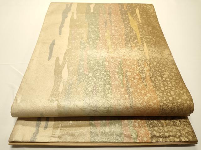 平和屋着物●石川県指定無形文化財　牛首紬　白山工房　手織り　全通柄袋帯　霞文　金彩　さが美扱い　正絹　逸品　DAAJ6925fe