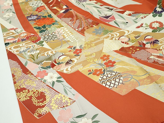 平和屋本店□極上 創業460年・千總 振袖 駒刺繍 鳳凰鴛鴦草花文 金彩