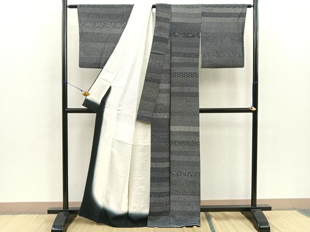 平和屋着物●伝統工芸師　服部光擴　江戸小紋　百柄　横段文　正絹　逸品　BAAQ0815me 平和屋着物○伝統工芸師 服部光擴 江戸小紋 百柄 横段