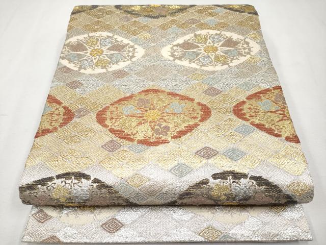 平和屋着物○九寸開き名古屋帯 型染 枝花文 正絹 逸品 DAAW4454cm