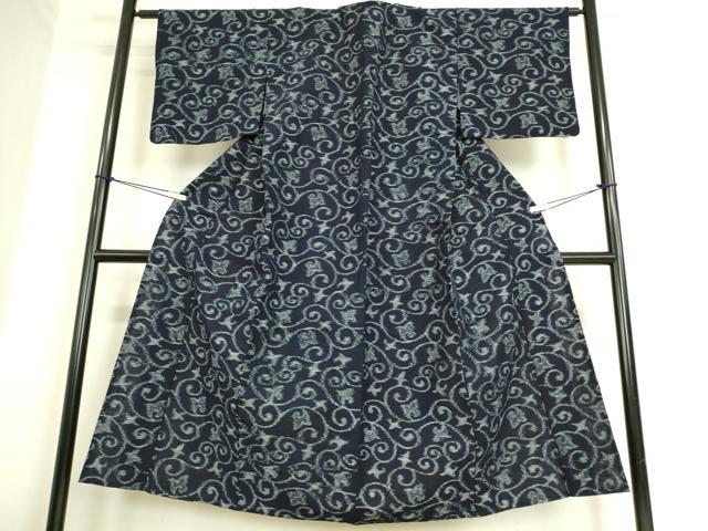 平和屋着物▽久留米絣　単衣　綿　唐草文　綿　逸品　DAAP3913az