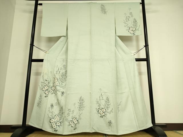 平和屋着物▽訪問着　単衣　草花文　手描き　正絹　逸品　DAAQ3570az