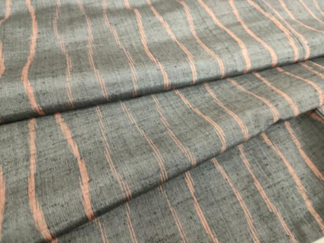 平和屋着物▽上質な紬　単衣　よろけ縞　正絹　逸品　DAAQ3599az