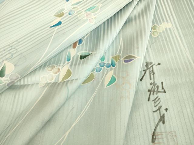 平和屋着物▽染色作家 斉藤三才 小紋 単衣 南天文 手描き 正絹 逸品