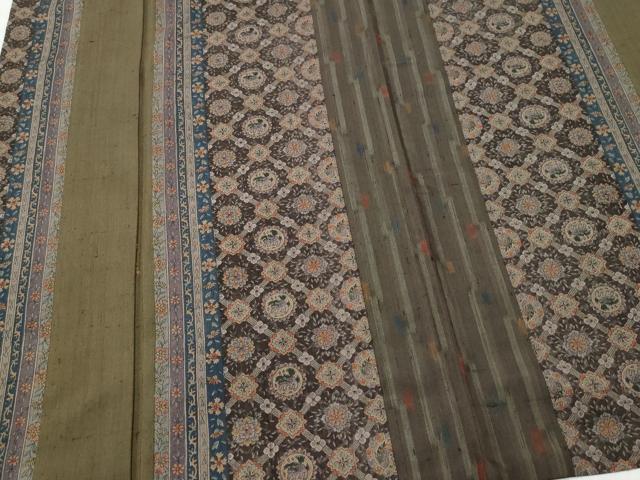 平和屋着物▽上質な紬 単衣 動物花間道 正絹 逸品 CAAQ0048vf