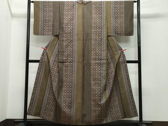 平和屋着物▽上質な小紋　単衣　紬地　花間道　正絹　逸品　BAAS8352hv 平和屋着物▽上質な小紋 単衣 紬地 花間道 正絹 逸品