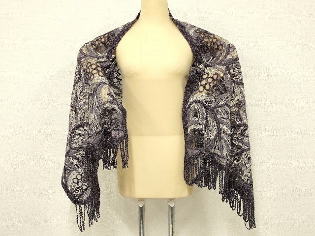 平和屋着物●染織デザイナー　堀口無月 　MUGETSU　チュール織　和装小物　透け感のあるショール　逸品　AAAS2626ay