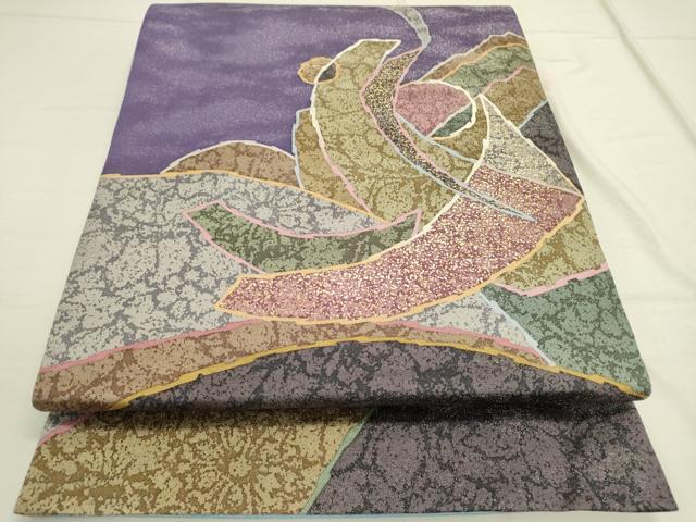 平和屋着物●中嶋博司　六通柄袋帯　抽象文様　金彩　銀通し地　正絹　逸品　DAAQ2359fe