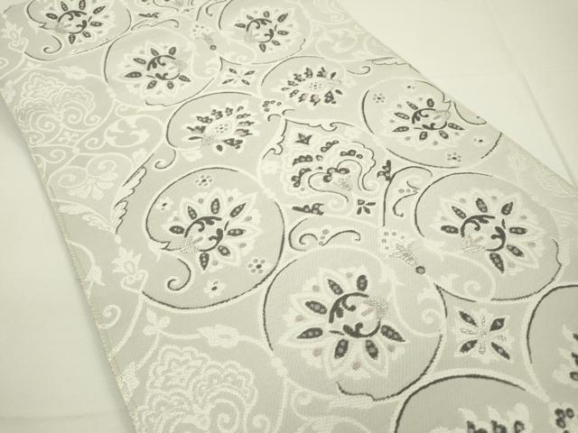 平和屋着物●八寸名古屋帯　唐織　花唐草文　銀糸　正絹　逸品　DAAQ2478fe 平和屋着物○八寸名古屋帯 唐織 花唐草文 銀糸 正絹 逸品 DAAQ2478fe