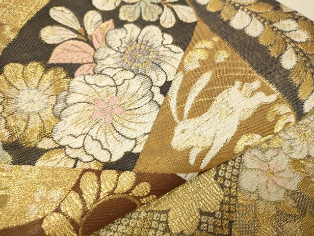 正絹 唐織 辻ヶ花 銀糸の六通袋帯 六通柄 袋帯 唐織 辻が花 ゴールド