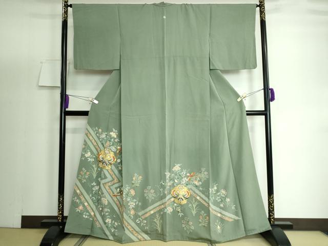 平和屋着物●豪華色留袖　駒刺繍　向かい鳥更紗花文　金彩　正絹　逸品　DAAP1884ic
