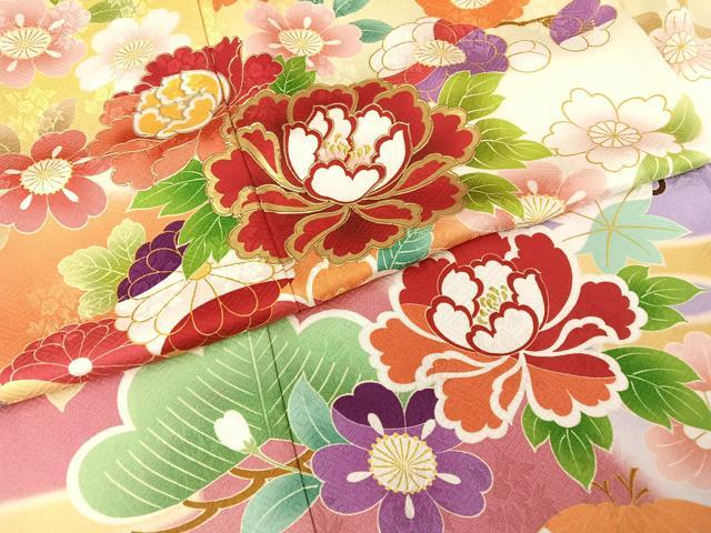 平和屋着物●豪華振袖　松竹梅花車文　暈し染め　金彩　正絹　逸品　AAAQ0718np 平和屋着物○豪華振袖 松竹梅 暈し染め 金彩 正絹 逸品 AABB1465ph 平和屋