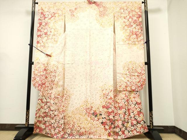 平和屋着物●紫綬褒章　巨匠『岩田専太郎』　　振袖　駒刺繍　舞梅文　金彩　三越扱い　正絹　逸品　DAAR0248yyy