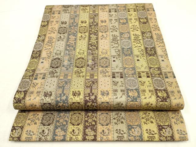 平和屋着物●龍村美術織物謹製　九寸開き名古屋帯　紅牙瑞錦　正絹　逸品　AAAT3784wj