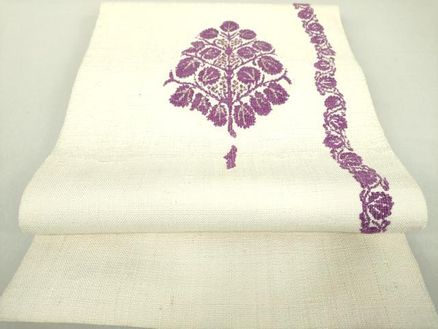 平和屋着物●京の名門　じゅらく謹製　帝王紫　八寸名古屋帯　紬地　草花文　金糸　正絹　逸品　DAAQ3018ps