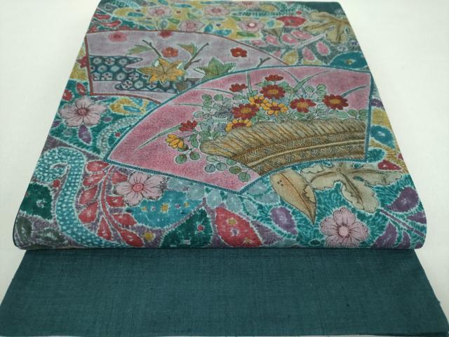 平和屋着物●中国三大刺繍　相良刺繍　太鼓柄袋帯　紬地　地紙花文　正絹　逸品　DAAQ3050ps