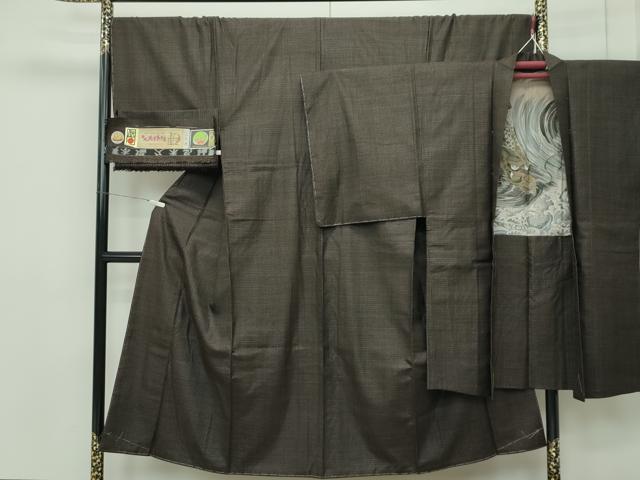 平和屋本店■極上　国指定重要無形文化財　本場久米島紬　山川信作　手織　男性　アンサンブル　証紙付き　逸品　未使用　CZAA2220s5