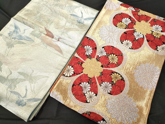 平和屋本店□袋帯 まとめて8点 鶴 孔雀 花柄 亀甲 金銀糸 など 着用