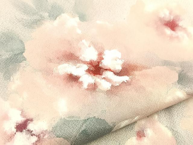 平和屋着物▽訪問着　単衣　作家物　手描き　草花文　正絹　逸品　BAAS7868yc 平和屋着物▽京加賀糸目友禅作家 山崎巌 訪問着 単衣 手描き 草花文