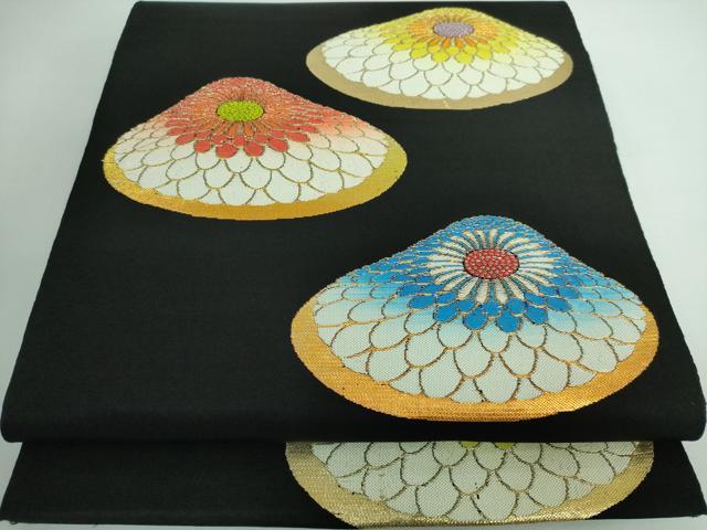 平和屋本店■最高級　龍村平蔵製　本袋帯　追粉菊錦　黒地　金糸　金糸　逸品　DZAA5193kh5