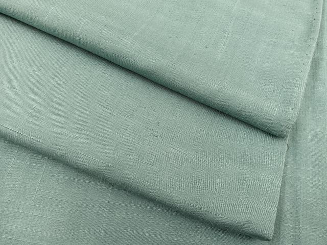 平和屋着物▽上質な紬　単衣　色無地　山葵色　正絹　逸品　BAAS8356hv