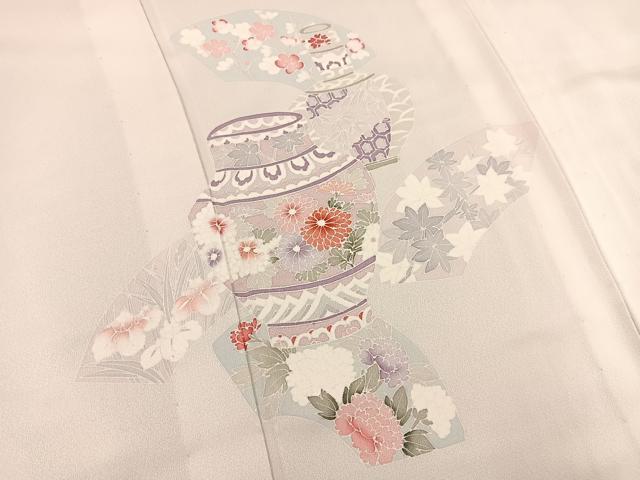 平和屋着物▽訪問着 単衣 陶器花文 正絹 逸品 BAAS8344hv