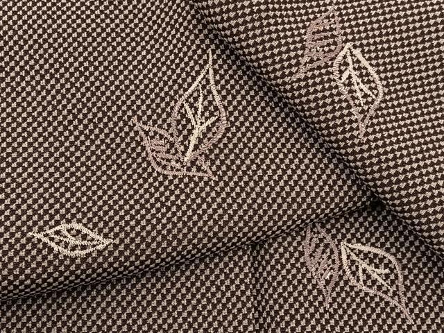 平和屋着物▽上質なお召　単衣　刺繍　舞葉文　正絹　逸品　BAAS8345hv