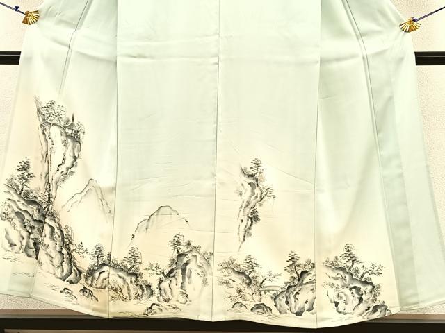 平和屋着物▽訪問着 単衣 手描き 風景文 暈し染め 正絹 逸品