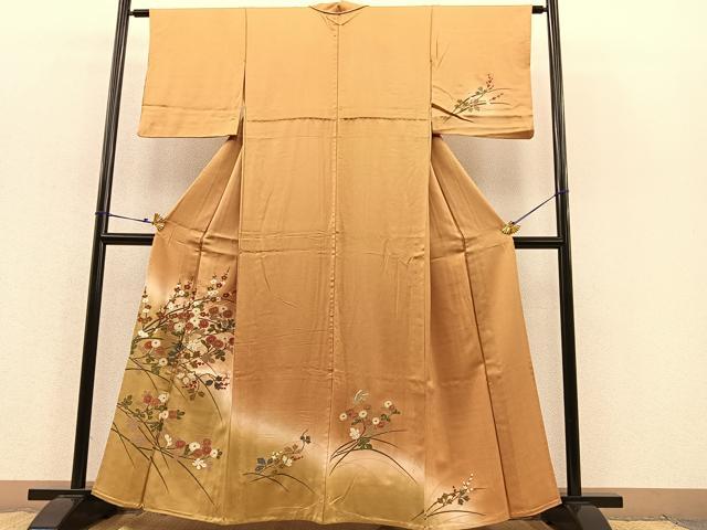 平和屋着物▽訪問着　単衣　花蝶文　暈し染め　金彩　正絹　逸品　BAAS8360hv