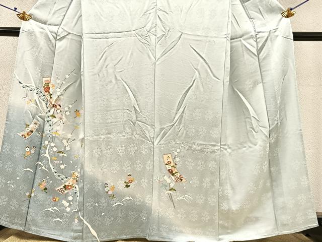 平和屋着物▽訪問着　単衣　松竹梅　短冊花文　暈し染め　まるやま扱い　正絹　逸品　BAAS8372hv 平和屋着物▽訪問着 単衣 松竹梅 短冊花文 暈し染め まるやま