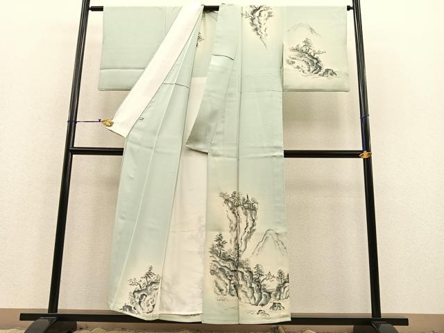 平和屋着物▽訪問着 単衣 手描き 風景文 暈し染め 正絹 逸品