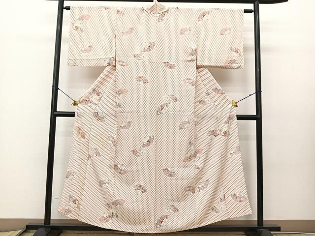 平和屋着物▽上質な小紋 単衣 扇面花文 正絹 逸品 BAAS8003yc