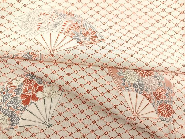 平和屋着物▽上質な小紋　単衣　扇面花文　正絹　逸品　BAAS8003yc