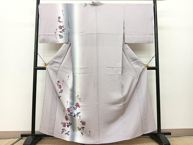 平和屋着物▽訪問着　単衣　薔薇　暈し染め　金彩　正絹　逸品　BAAS8004yc