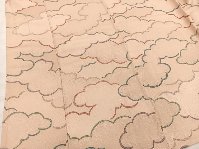 平和屋着物▽上質な小紋　単衣　雲重ね文様　正絹　逸品　BAAS8006yc