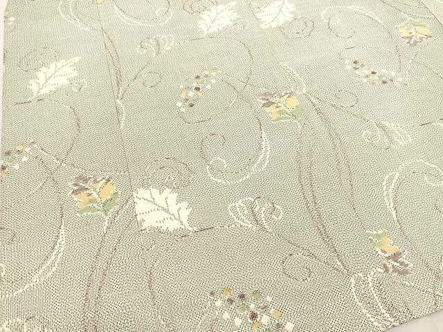 平和屋着物▽上質な紬　単衣　葡萄蔦の葉文　正絹　逸品　BAAS8020yc