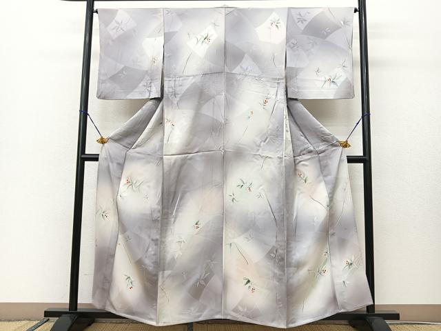 平和屋着物▽上質な小紋 単衣 地紋起こし 切り嵌め南天文 暈