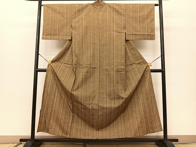 平和屋着物▽上質な紬 単衣 間道 正絹 逸品 BAAS8023yc 紬