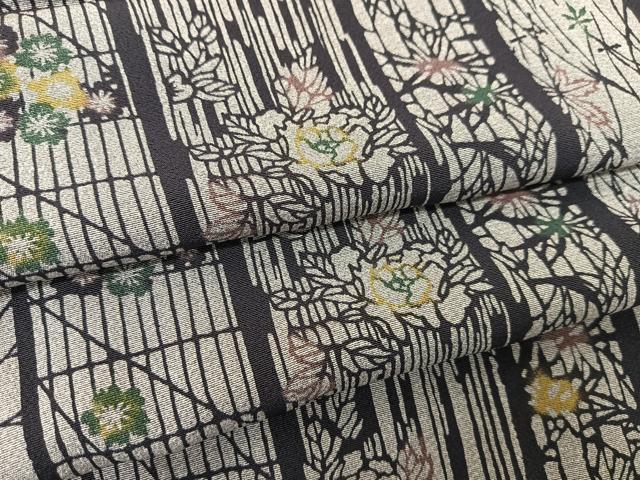 平和屋着物▽上質な小紋　単衣　型染め　草花間道　正絹　逸品　BAAS8037yc