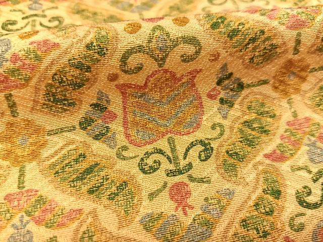 平和屋着物▽上質な小紋　単衣　更紗花唐草文　正絹　逸品　BAAS8044yc