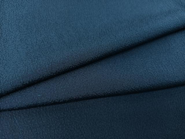 平和屋着物▽上質な色無地　単衣　青藍色　鬼しぼ縮緬　正絹　逸品　未使用　BAAS8053yc