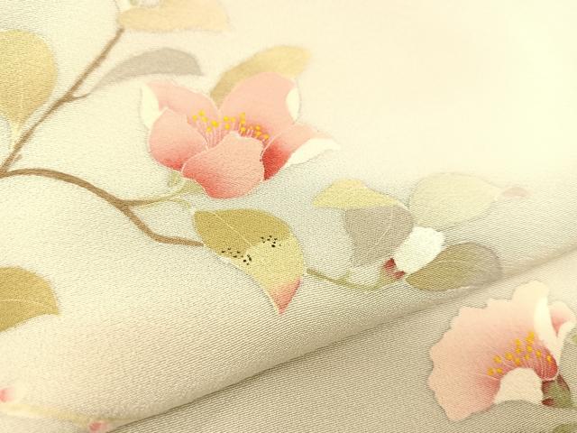 平和屋着物▽訪問着 単衣 手描き 椿 正絹 逸品 BAAS8051yc