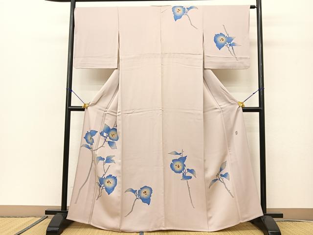 平和屋着物▽訪問着　単衣　作家物　枝花文　正絹　逸品　BAAS8061yc