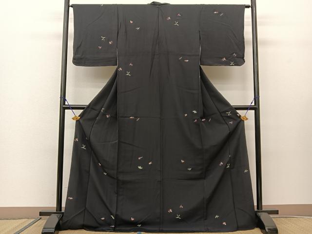 平和屋着物○江戸小紋 本草木萬両染 万筋 黒鳶色×黒橡色 正絹 逸品