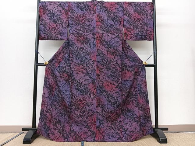 平和屋着物▽上質な小紋 単衣 墨流し文様 正絹 逸品 DAAR5499du