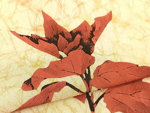 平和屋着物▽訪問着 単衣 枝葉文 正絹 逸品 BAAS8065yc