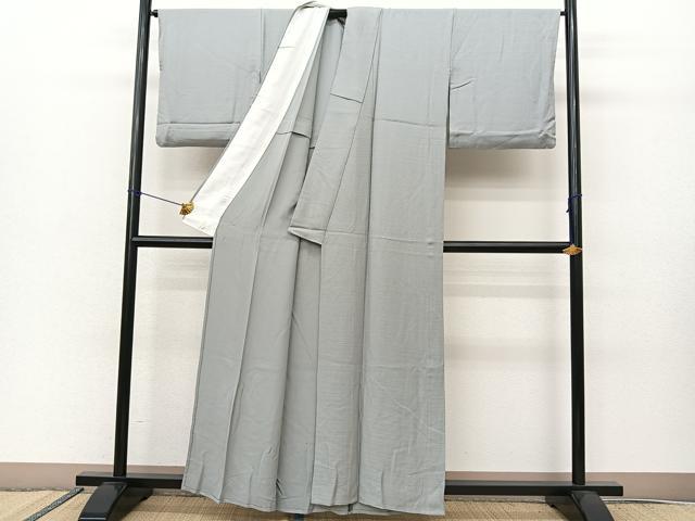 平和屋着物▽上質な色無地 単衣 横段地紋 薄雲鼠